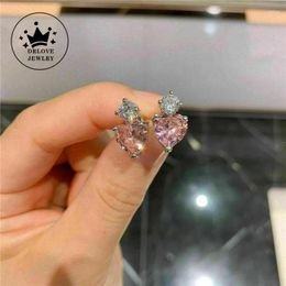 Stud Earrings DRlove Temperament Sweet Pink Heart For Women Creative Design Fashion Versatile Girls Luxury CZ Jewellery