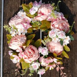 Decorative Flowers Artificial Peony Wreath Garland Rattan Home Decor Wedding Flower Handmade For Autumn Winter Outdoor Display