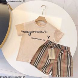 Clothing Summer Kids Fashion able Childrens Set Short Sleeve T-shirt Chequered Striped pants Little letter Mens and Womens Shorts Handsome Two Piece Set