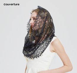 design women Soft black White lace scarf rings Ladies shawls foulard femme headband Wedding hijab scarves3572685