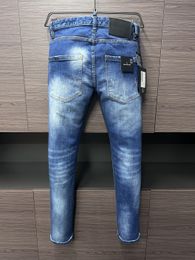 2024 New Men Jeans Hole Light Blue Dark Grey Italy Brand Man Long Pants Trousers Streetwear denim Skinny Slim Straight Biker Jean for D Top quality 28-38 Size DS D 99111