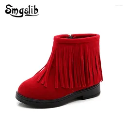 Boots Children's Boot Kids Shoes Boys Flock Leather Girls Sneaker 2024 Fashion Winter Thick Plush Lined Warm Fringe Ankle