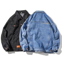 M5XL Large Size Cotton Jeans Jacket Men Oversized Vintage Streetwear Button Down Denim Trucker Jean Coat Black Blue6968439