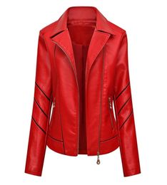 HENCHIRY Ladies Leather Jacket Coat Zipper Thin Waist Slimtype Spring Autumn Black Beige Grass Green Red Woman Biker Blazers 21124103711