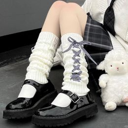 Women Socks Girls Cross Strap Set Japanese Cute JK Autumn Winter Knitted Linen Pattern Cosplay Hosiery