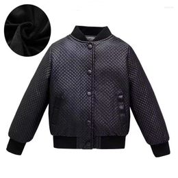 Jackets Fashion Leather Jacket For Boy Single Breasted Children's Casual Outerwear Autumn Winter Plush Lined Kids O Neck Clothes XMP411