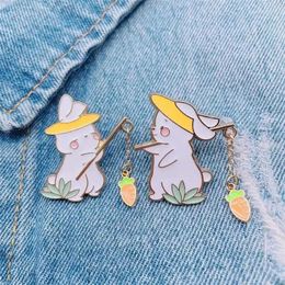 Brooches Fishing Radish Enamel Lapel Pins Couples White Cartoon Animal Badge Backpack Jewelry Gift For Friends