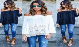 Womens White Lace Chiffon T Shirts Casual Loose Shirts Sexy Off Shoulder Long Sleeve Tops Boho Cover Up S2XL7200150