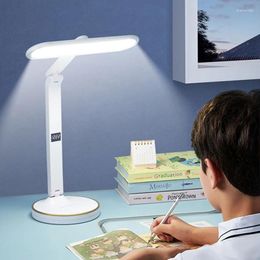 Table Lamps LED Clock Lamp USB Chargeable Dimmable Desk Plug-in Light Foldable Eye Protection Reading Night
