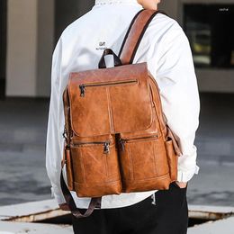 Backpack Leather Vintage Laptop Bag Zipper Pocket Multipurpose Design Business Daypack School Bags Travel For Men