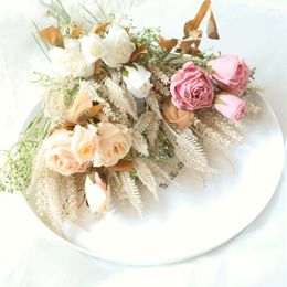 Decorative Flowers 1 Bouquet Gifts Pampas Grass Rose Natural Dried Flower Mini Gypsophila Plants Real Po Props Home Decoration