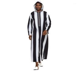 Men039s Casual Shirts Islam Abaya Clothing Muslim Dresses Long 2022 Color Block Hooded Patchwork Stripe Fashion Slim Male Dress3505860