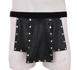 Sexy Lingerie Men Faux Leather Boxers Shorts Latex Pants Metal Studded Skirt Belt Gays Porn Underwear Club Rave Women039s Panti7658649