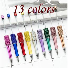 13pcs Handmade Sticking Diamond Beaded Ballpoint Pen Stationery Student Gift Beadable Pens For Writing School Office Supplies