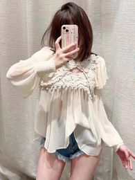 Women's Blouses Clothing Sales Floral Embroidery Stitching Blouse Lantern Sleeve Elegant Female Shirt Tops