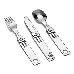 Dinnerware Sets 3 IN 1 Camping Cutlery Set Knife Fork Spoon Stainless Steel Portable And Detachable
