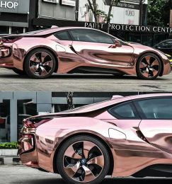 Stickers Rose Gold Stretchable Chrome Car Wrap Vinyl With Air Bubble Flexible Vehicle Car Covering Foil Wrapping Size 1 52 20M Roll214x
