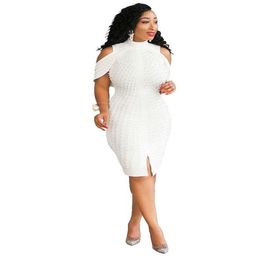 5XL Beads Designer White Party Dress Plus Size Women Summer Red Sexy Split Bodycon Elegant Sleeveless African Fashion7833064