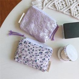 Cosmetic Bags Mini Cotton Floral Organiser For Women Bag Small Fabric Make Up Little Purse Coin Pouch Children Case