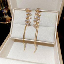 Dangle Earrings Long Zircon Wheat Leaves Tassel Retro Greek Goddess Drop Rhinestone Leaf Ear Rings Wholesale For Women