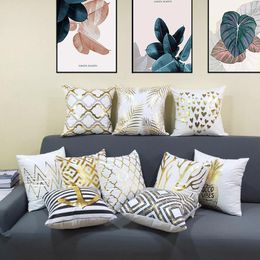 Pillow Gold Leaves Print Cover Home Cotton Pillowcase Decorative S For Sofa Seat Covers Throw Case