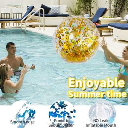 Sand Play Water Fun Outdoor beach ball toys sparkling transparent colorful paper scraps sequins inflatable transparent swimming water toys Q240517