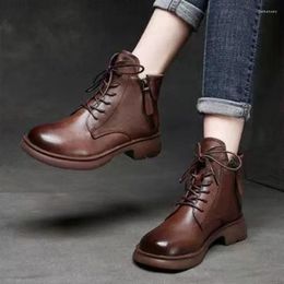 Boots Versatile Trendy Women's For Autumn And Winter 2024 Round Toe Tie Up Medium Thick Heel Side Zipper Short