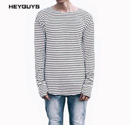 HEYGUYS striped tshirts men long sleeve Arc type Hem high street wear man winter soldier length t shirts new fashion 176037892485