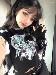 Women's T Shirts Harajuku Gothic T-shirt Women Vintage Crop Tops Y2k Grunge Skull Graphic Anime Slim Streetwear Design Short Sleeve Tees