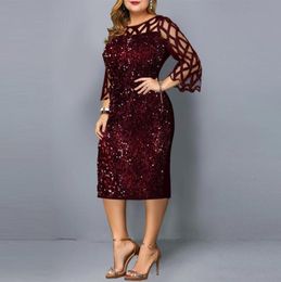 Casual Dresses Women039s Elegant Sequin Mesh Dress Women Plus Size Wine Red Wedding Evening Party Club Summer Vestido Clothes 27704240