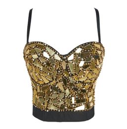 Atoshare Sexy Women Silver Gold Sequin Rhine Top Lady Rave Outfit Pearl Glitter Tops Bustier Female Corset Crop Top Strass 216138103