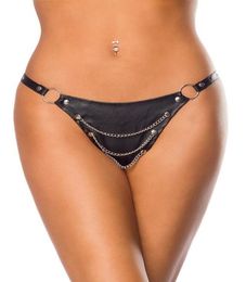 Women Sexy Tback Faux Leather Thong GString With Chain Punk Style PU Leather Underwear Sexy Knickers Panties Lingerie Erotic8319734