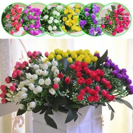 Decorative Flowers 36 Heads Artificial Flower Silk Rose Bud Bouquet Eucalyptus Leaves Wedding Decoration Peony Fake For Party Home Decor