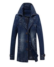 Idopy Mens Denim Trench Coat Cowboy Long Style Business Vintage Washed Slim Fit Jeans Jacket For Male T2005025041143