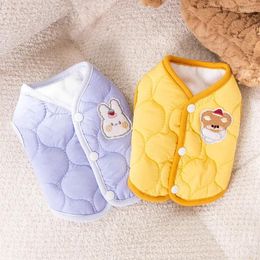 Dog Apparel Cute Wind Cartoon Autumn And Winter Warm Puppy Vest Cotton-padded Cat Two-foot Open Button To Prevent From Breaking Pet Clothes