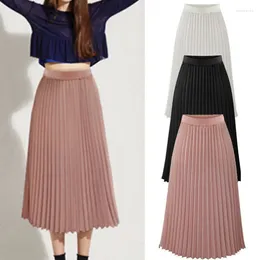 Skirts Knitted Long Maxi Skirt Women 2024 Temperament High Waisted Pleated Half Body Casual Solid Versatile A Line