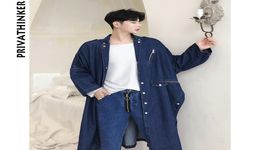 Men Jeans Trench Coat 2018 Mens Japanese Streetwear Long Denim Jackets Windbreaker Male Designer Winter Overcoat2667900