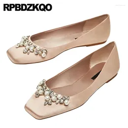 Casual Shoes Satin Pearl Wedding Ballet Rhinestone Ladies Beautiful Metal Nude Flats Sparkling 2024 Women Slip On Spring Autumn