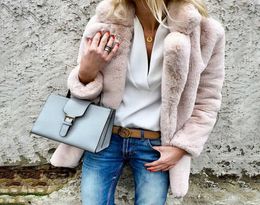 Women Plus Size Casual Faux Fur Coat Ladies Autumn Winter Elegant Pink Warm Soft Outwear Oversize Jacket New Fashion7505316