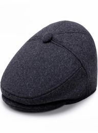 HT1851 Men Caps Hats Autumn Winter Hats with Ear Flap Vintage Newsboy Ivy Flat Caps Wool Blend Berets Men Casual Warm Beret8975346