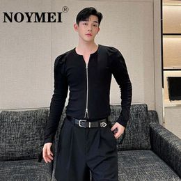 Men's T Shirts NOYMEI Personalised Structure Design All-match Double Zippered Long Sleeved Cardigan Top Solid Colour Tight T-shirt Men WA4350