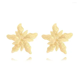 Stud Earrings Metal Exaggerated Flower Double Layer Texture Fashion Women's Design