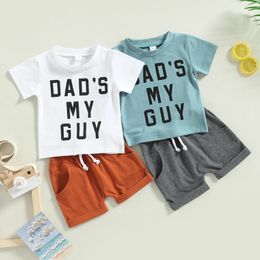 Clothing Sets 0-3Years Toddler Boys Summer Outfit Short Sleeve Letter Print Tops Solid Color Shorts