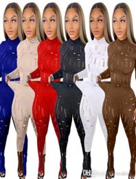 3XL Women Two Piece Pants Set Sexy Hollow Out Long Sleeve Tops See Through Leggings Skinny Suit Designer Plus Size Clothing4928143