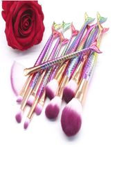 Makeup brush Glitter Mermaid Fish Tail Fishtail Shaped Foundation Powder Eye Shadow Concealer Rainbow Blending Brushes 1set2231285