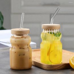 Wine Glasses 350ml Juice Milk Glass Cup With Lid And Straw Bubble Tea Transparent Beer Coffee High Borosilicate Drinkware