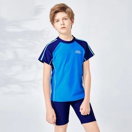 Short Sleeve Swimsuit Boy Two Piece Swimwear For Kids Children Shorts Good Elasticity Swimming Suit Beachwear Rashguards 240518