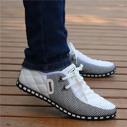 Casual Shoes Breathable Light Weight White Sneakers Driving Pointed Toe Business Men Leather Autumn Men's