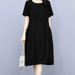 Women's Polos 2024 Summer Clothing Robe Casual Round Neck Short Sleeve Loose Large Size Slim Contrast Cotton Linen Dresses