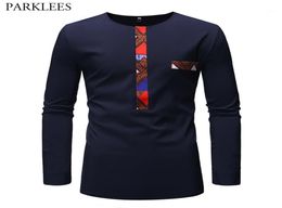 Fashion African Dashiki Patchwork T Shirt Men 2019 Brand New Slim Fit Long Sleeve Tshirt Men Hip Hop Casual Tops Tees Camiseta12560785
